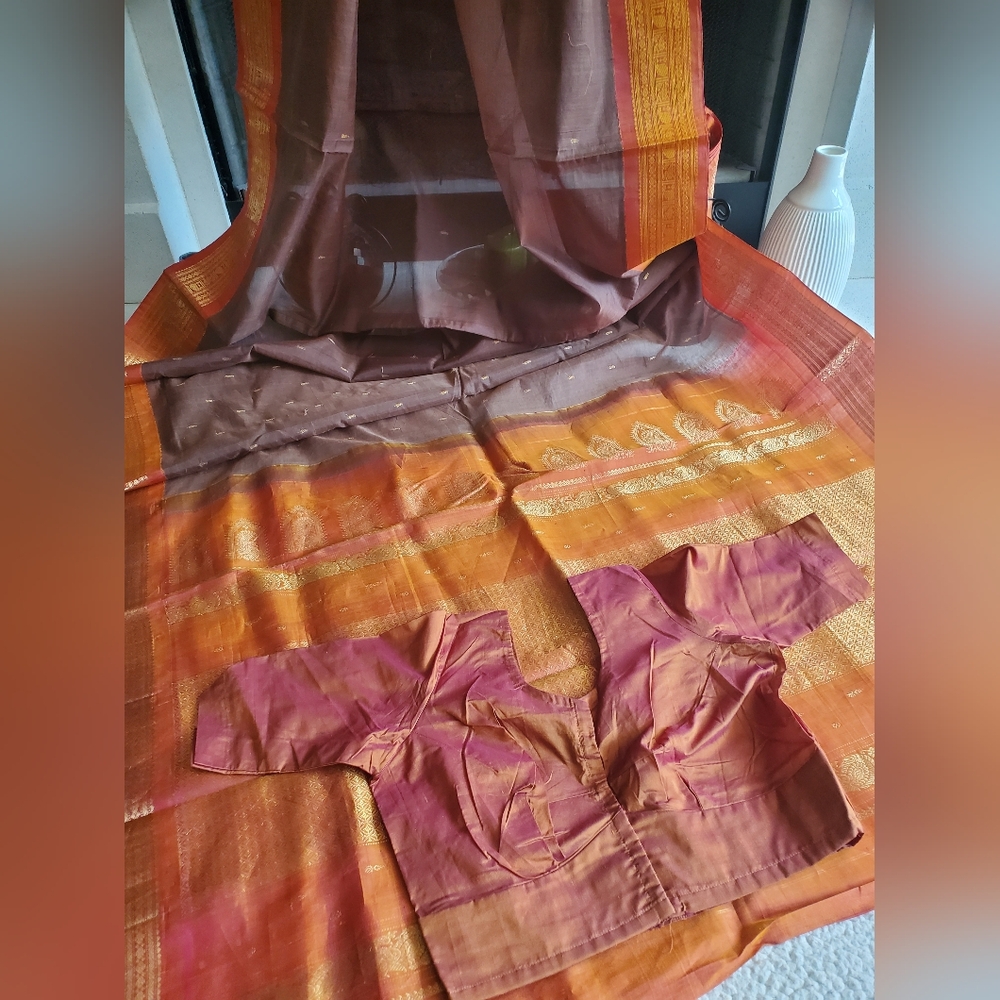 New Women Pure Kanchi Cotton Saree Elegant Handloom Festive with Blouse
